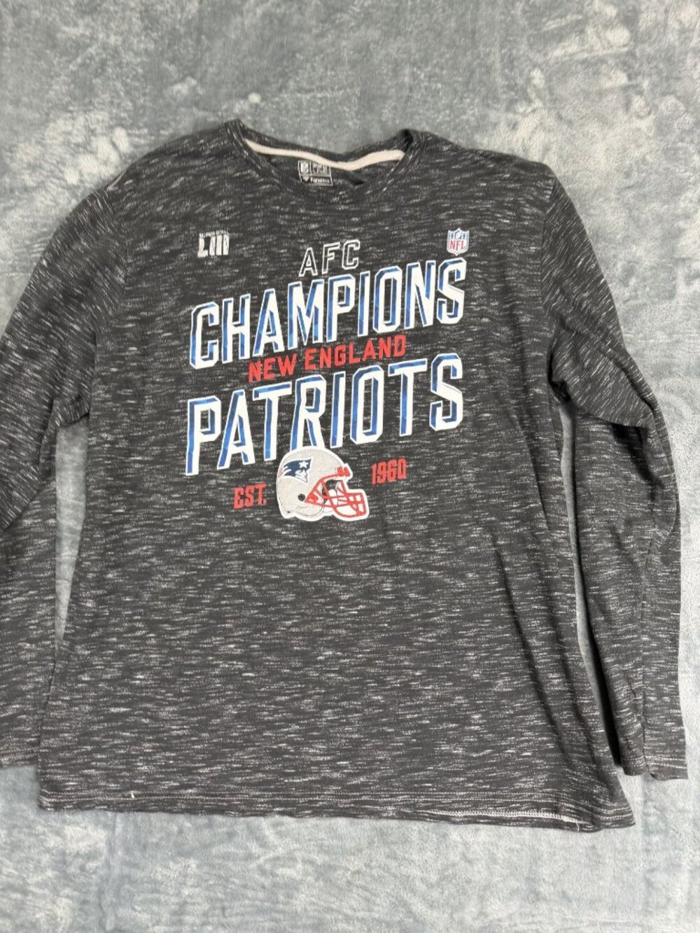 Fanatics New England Patriots AFC Champions Heather Gray Long Sleeve Shirt XL